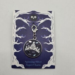 OwlCrate Spinning Silver Zipper Charm Naomi Novik Crown Snowflake Enamel Fantasy